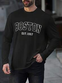 Manfinity Dauomo Men's Letter Print Short Sleeve T-Shirt - Black - View 4