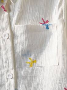 SHEIN Playful Pals Camisa de manga larga con estampado digital de lazo de dibujos animados para niñas - Blanco - Ver 5