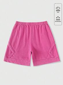 ROMWE MEN Prep Shorts Casuais de Verão Masculinos com Bordado Numérico - Pink - Visão 3