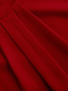 SHEIN LUNE Blusa casual de mujer talla grande con cuello redondo plisado, mangas con volantes y unicolor