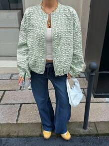 Muchica 薄荷绿提花针织宽松短款外套，秋季新品 - 薄荷綠 - 查看 7