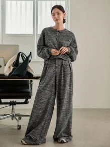DAZY 2pcs Women Floral Print Loose Casual Business Sweatshirt Top And Straight Leg Pants Set, Autumn/Winter Lounge Sets For Women - Grey - View 4
