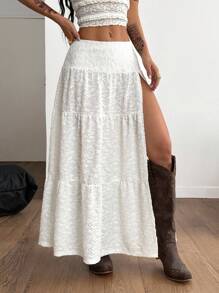 Coolane 女士夏季音乐会狂欢节外出文艺复兴博览会蕾丝侧开衩裙，适合度假西部风服装 Y2K 纹理面料 - 白色 - 查看 7