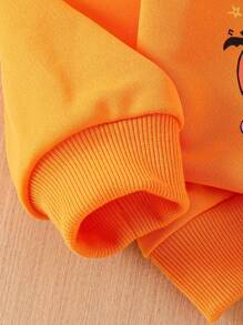 Young Girls' Halloween Capybara Print Long Sleeve Sweatshirt And Flare Pants Set, And Cute Knitted 2 Pieces Outfit For Autumn Girls Halloween Outfit Girls 2 Piece Outfit Fall Kid Clothes Halloween Pajamas Girls Fall Outfit - Orange - View 5