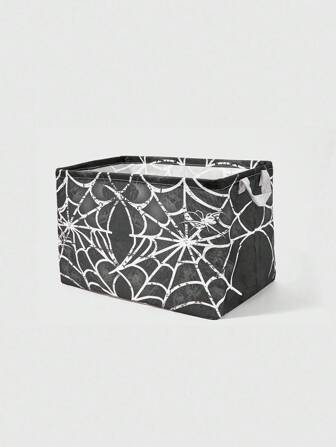 Goth 1pc Spider Web Pattern Fabric Storage Box, Clothes & Toy Organizer