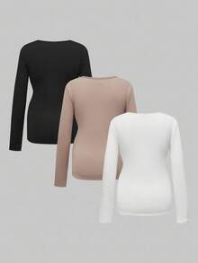 Modmama 3件套孕妇上衣秋季服装孕妇纯色V领长袖休闲百搭T恤秋季连衣裙可爱上衣长袖秋冬服装孕妇上衣孕妇衬衫女士长袖上衣孕妇长袖上衣冬季孕妇上衣 - 彩色 - 查看 14