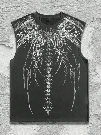 Goth Camiseta de tirantes casual con estampado para hombre