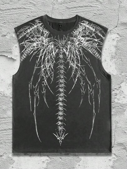 Goth Men's Casual Sleeveless Printed Tank Top