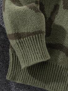 Tweenboy Graffiti Distressed Texture Crew Neck Sweater, Suitable For Winter, Travel, And School Fall - Army Green - View 3