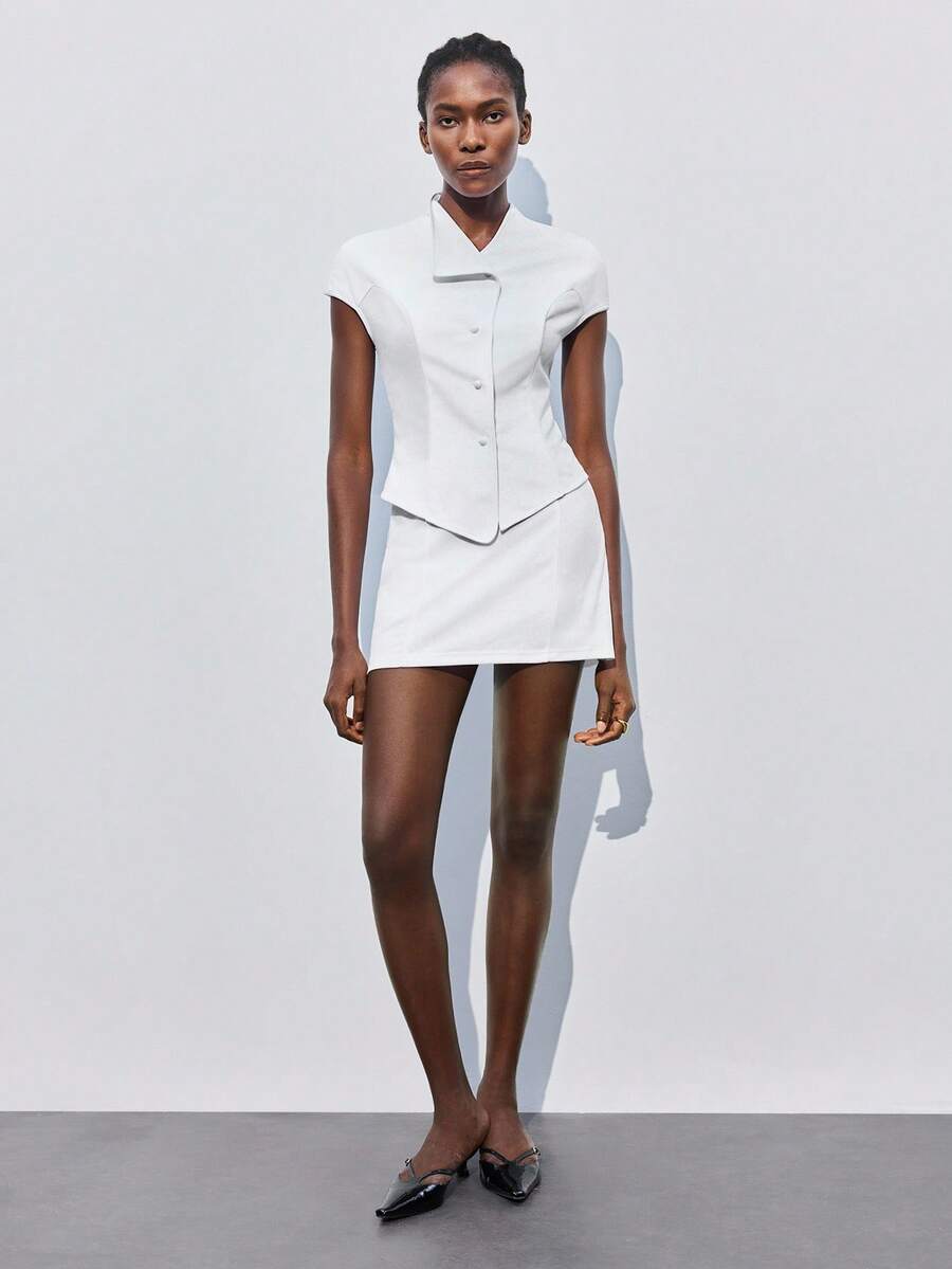 Maija Women's Elegant & Romantic 2 Pieces Set, Suitable For Wedding Guest, Party, Daily Casual, And Business Commute Tuxedo Dress - White - View 1