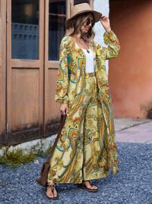 Breezaya Women's Vacation Casual Cardigan & Pants 2 Pieces Set (Random Floral Pattern)