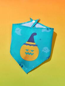 PETSIN 1pc Halloween Pumpkin Print Funny Pet Bandana, Cat Scarf, Dog Triangle Scarf, Small/Medium Pet Bib, Halloween Novelty Accessory & Daily Decor - Blue - View 5