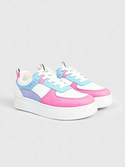 Kawaii Damen Sneaker mit dicker Sohle und Schnürung, weiß, vielseitig für Frühling/Sommer, Studenten-/Sportler-Stil