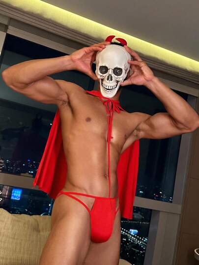 DrisQ Costume de cape de diable sexy, tenue de jeu de rôle pour hommes, pour Halloween