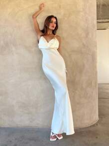 Aloruh Đầm Maxi Satin Trắng Cổ Vuông Thanh Lịch Quyến Rũ Cho Nữ, Trang Phục Tuần Trăng Mật Cho Nữ. Đầm Dự Tiệc Cưới Cho Nữ. Trang Phục Kỳ Nghỉ Trên Đảo. Look Saint John, Đầm Mùa Hè Cho Nữ, Đầm Dự Tiệc Cưới Cho Nữ, Đầm Đi Nắng Cho Nữ, Đầm Sinh Nhật Cho Nữ - trắng - Xem 4