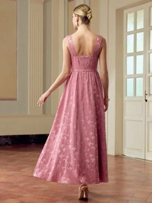 ZEYLAH Đầm không tay cổ vuông xếp ly màu trơn dành cho nữ, thanh lịch - Màu tím - Xem 3