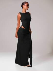 MUSERA Đầm maxi không tay ôm sát, cổ xẻ, buộc dây phía trước, kiểu dáng Ibiza, gợi cảm, thích hợp cho kỳ nghỉ xuân hè, lễ hội, tiệc tùng, đi biển, dạ hội, tốt nghiệp, thanh lịch, sinh nhật, đám cưới, khách mời, mùa thu hè, trang phục đi nghỉ mát. - màu đen - Xem 4