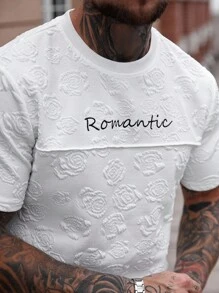 Manfinity CasualCool Men's Mature Street Style Textured Fabric Letter Embroidered T-Shirt And Shorts Casual Set - Black - View 4