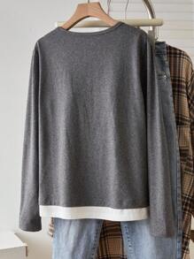 Teen Girls 2 In 1 Letter Print Long Sleeve Top, Casual & Versatile T-Shirt Suitable For Commuting - Dark Grey - View 2