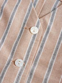 Ontre 两件套少女条纹上衣和短裤套装 - 卡其色 - 查看 5