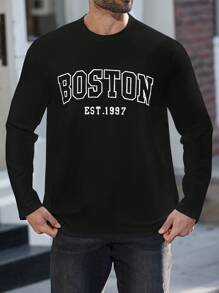 Manfinity Dauomo Men's Letter Print Short Sleeve T-Shirt - Black - View 6