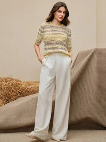 Anewsta Áo len dệt kim thiết kế khoét lỗ thời trang nữ - Màu vàng - Xem 5