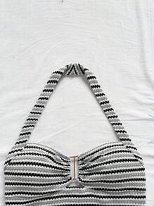 Soleia Women's Striped Ruffle Halter Top And Shorts 2 Pieces Set Striped Two Piece Set Halter Two Piece Women Striped Set - Multicolor - View 7