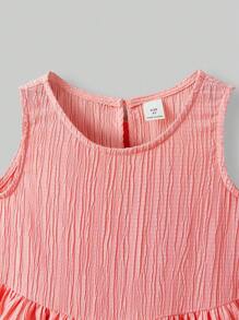 Ontre 2件套年轻女孩休闲荷叶边下摆吊带背心和裙子套装 - 粉色 - 查看 4