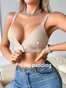 SHEIN 1pc Women's Front Closure Wireless Bra - Apricot - View 6