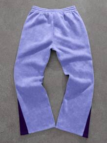 PAVTROS Manfinity Streetrush Y2K 男士休闲彩色块字母印花抽绳腰运动裤，男士星星印花运动裤，灰色男士运动裤，男友礼物，圣诞礼物 - 紫色 - 查看 2