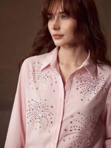 MOTF PREMIUM Camisa abotonada con aplicaciones de strass - Rosa - Ver 3