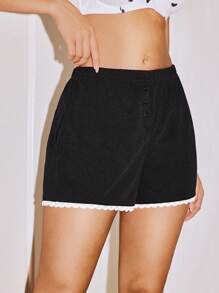 Lowkey Lull Women's Comfortable Ribbed Front Button Pajama Bottoms Casual - Pink - View 4