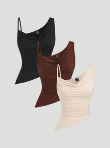 Sweetra Y2K Sexy Crinkle Asymmetrical Hem Versatile Camisole - Multicolor - View 1