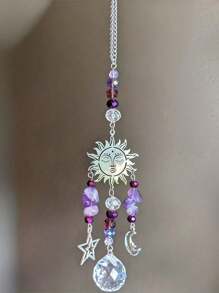SHEIN 1 Piece Of Amethyst Moon - Goddess Sun Catcher, Celestial Amethyst Moon And Stars, Christmas Ornaments, Car Decorations, Festival Event Party Decorations, Holiday Gifts.