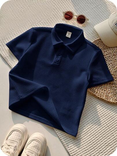 1 件年轻男孩休闲运动学院艺术复古纹理面料短袖 Polo 衫适合返校适合生日派对、晚会、表演、婚礼、洗礼、开幕式适合中东适合日常使用适合上学适合旅行适合运动适合春夏季节
