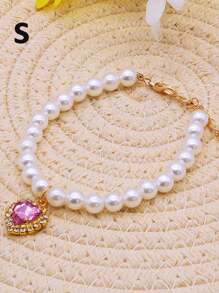 1 pieza Collar de perro y gato blanco con perlas, collar de gatito y collar de perro con forma de pera, accesorios de joyería bonitos con rhinestones con forma de corazón, para boda, fiesta de cumpleaños, cachorro, mascota y collar básico para perro pequeño