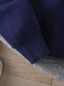 SHEIN 复古图案宽松长袖半拉链毛衣，适合青少年男孩