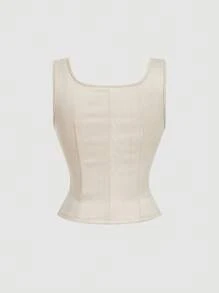 SHEIN MOD Women's Apricot Embroidered Tie-Up Suede White Tank Top, Bohemian Style Top, Suitable For Music Festivals - Apricot - View 2