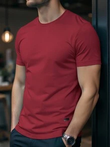 Manfinity Homme Men Plus Size Crew Neck Plain Casual Daily Spring Summer Short Sleeve T-Shirt - Red - View 1