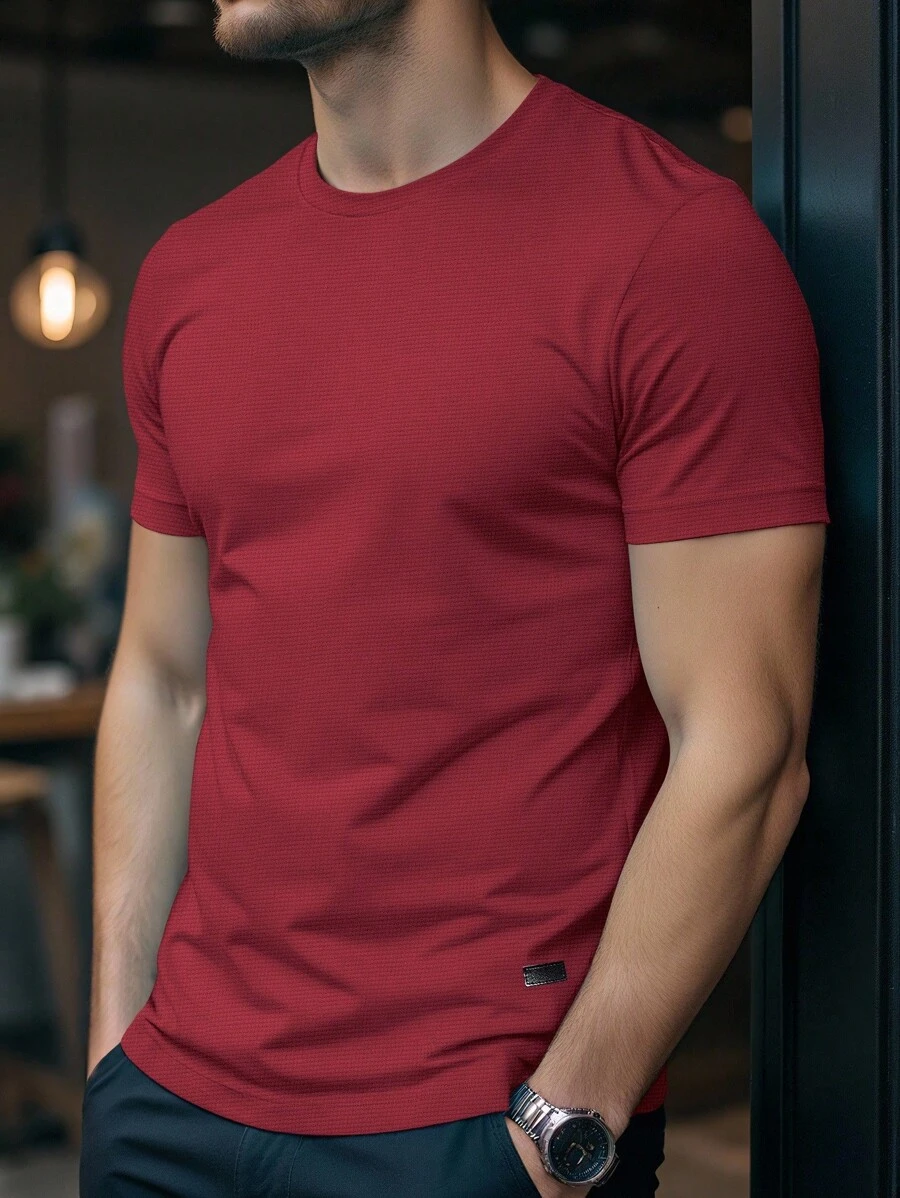 Manfinity Homme Men Plus Size Crew Neck Plain Casual Daily Spring Summer Short Sleeve T-Shirt - Red - View 1