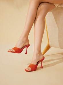 CUCCOO BASICS Women Square Toe Comfy Fashion Mule High Heel Sandals, Orange For Daily Wear - Orange - View 5