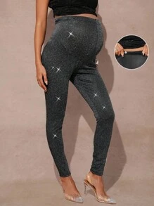 MaterniChic Adjustable Waist Shiny Fashion Leggings For Pregnant Women  Fall Clothes - Black - View 1