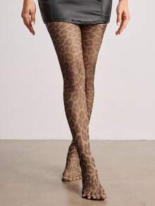 ROMWE 1 Pair Gothic Style Dark Plaid & Leopard Print Tights