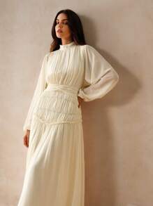 Anewsta 束腰灯笼袖中长连衣裙女装