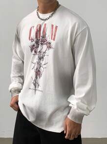 DAZY Camiseta Branca de Manga Longa com Estampa de Letra Vintage de Outono Estilo Gótico de Rua para Homens Camisetas Gráficas Masculinas - Branco - Visão 5