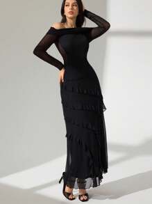 Modelyn Women's Elegant Bamboo Knot Cinching Waist Two Pieces Set, Fashionable Design For Spring, Summer, Autumn,Off Shoulder Lace Dress Long Sleeve Lace Dress Gold Lace Dress Luxury Lace Dress,Fashionable, Casual, And Sporty Women's Autumn Clothing. Autumn Skirts. Ultra-High Stretch Fabric Is Comfortable And Soft, Perfect For Women's Shirts. Back-To-Work And Back-To-School Pants. - Black - View 6