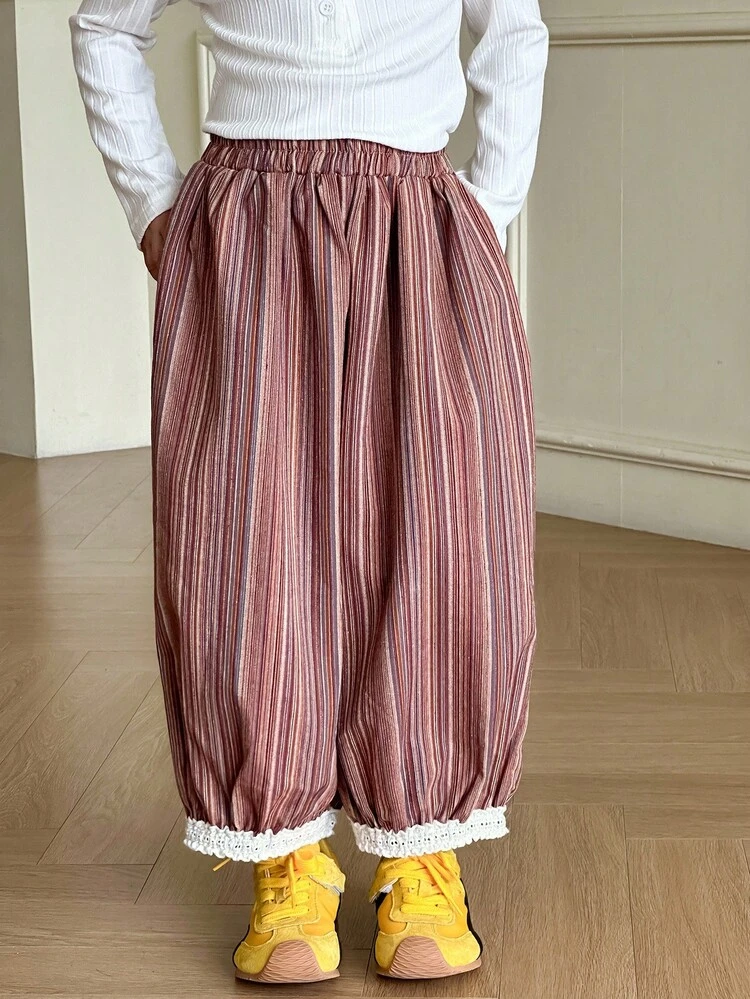 Young Girls Floral Loose Casual Pants