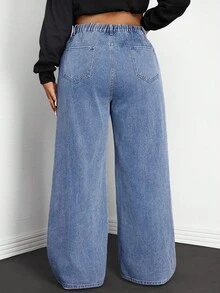 SHEIN ICON Plus Size Casual Washed Distressed Wide Leg Jeans