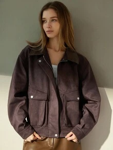 Aveloria Modichic Nueva chaqueta casual y elegante con cuello con cremallera, diseño sencillo para mujer - Marrón - Ver 3