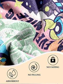THE POWERPUFF GIRLS X SHEIN Cartoon Blossom, Bubbles, Buttercup Pattern Beach Towel, Made Of Soft And Skin-Friendly Microfiber Fabric With Strong Water Absorption, Perfect For Everyone On Outings - Purple - View 4